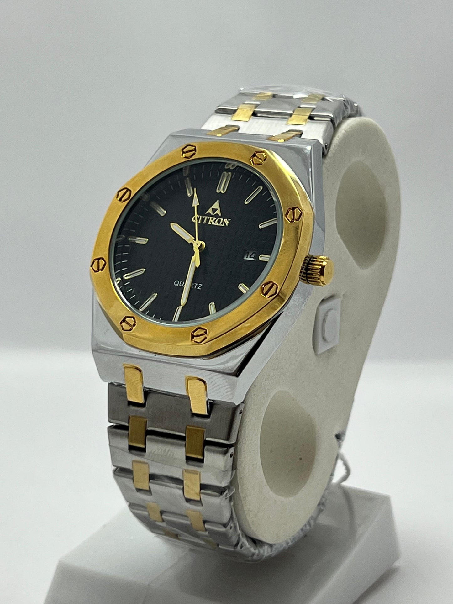 Citron Two-Tone Stainless Steel Quartz Watch with Black Dial - LOOKANDLUSH.COM