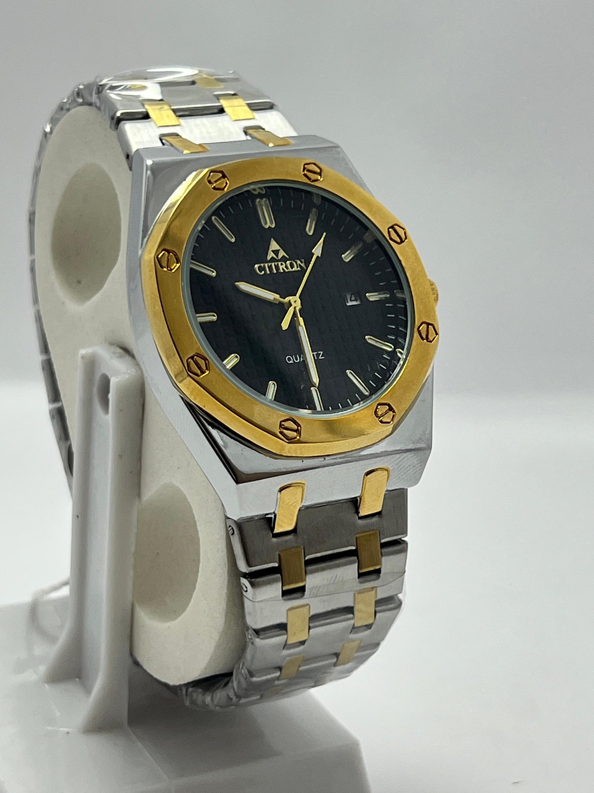 Citron Two-Tone Stainless Steel Quartz Watch with Black Dial - LOOKANDLUSH.COM