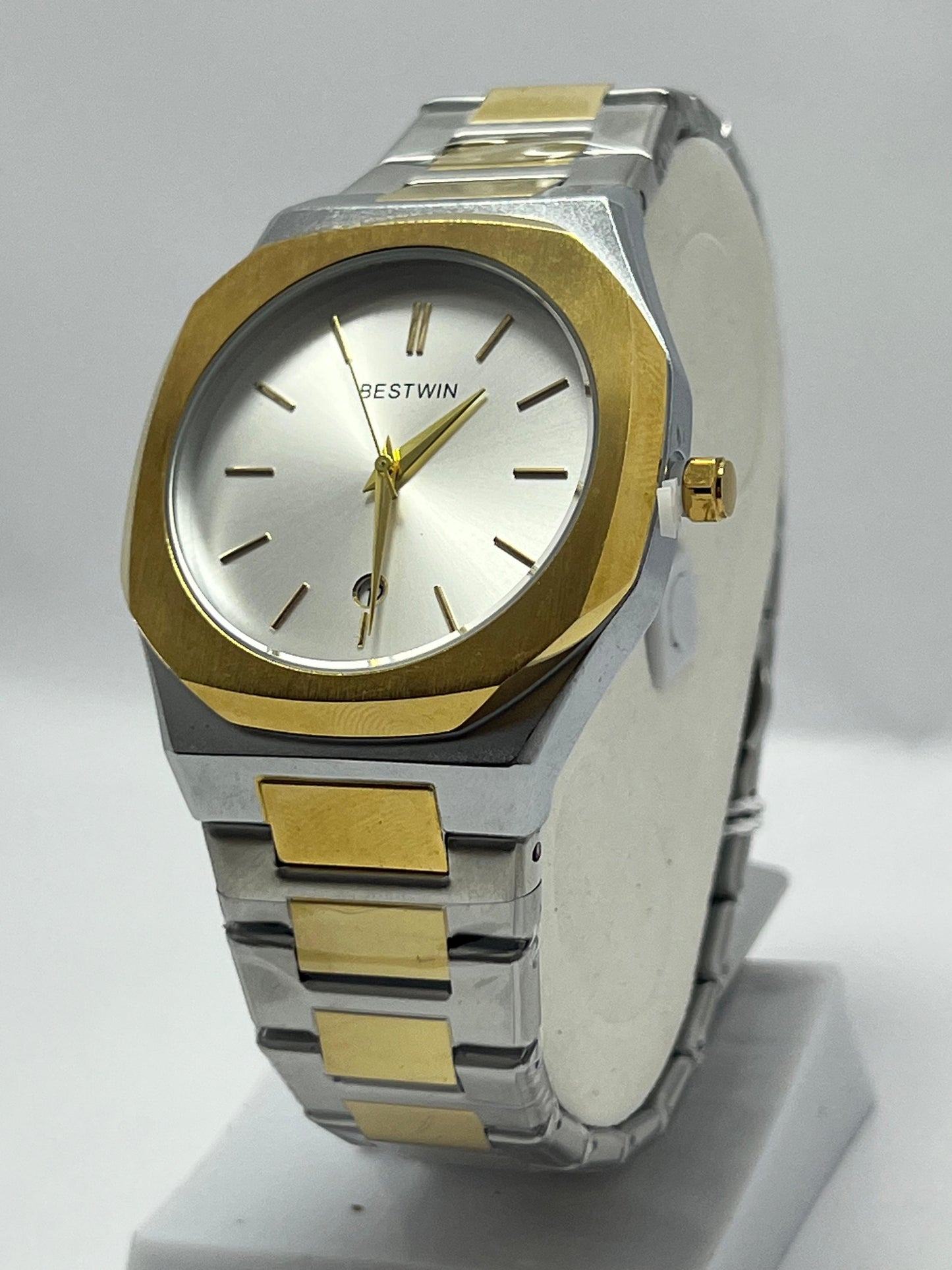 Bestwin Two-Tone Stainless Steel Quartz Watch with Silver Dial - LOOKANDLUSH.COM
