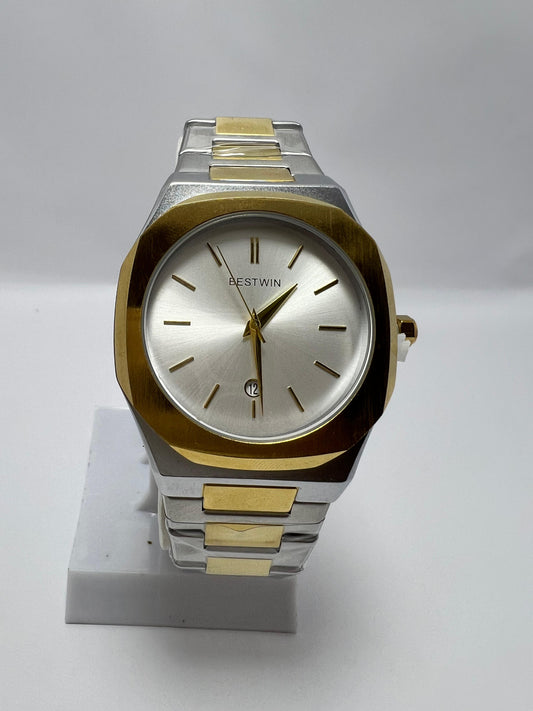 Bestwin Two-Tone Stainless Steel Quartz Watch with Silver Dial - LOOKANDLUSH.COM