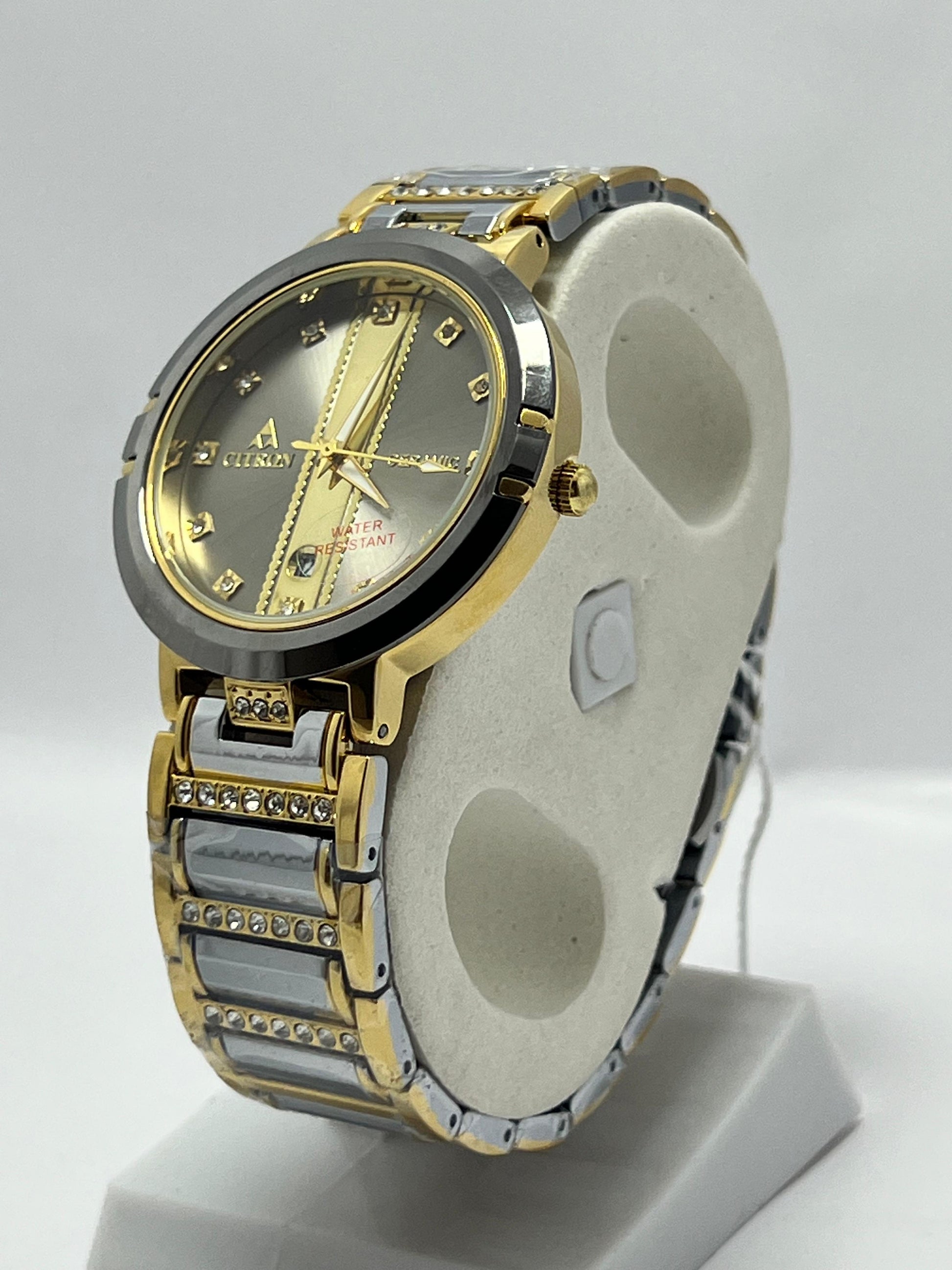 Luxury Citron Ceramic Gold & Silver Wristwatch – Water Resistant, Diamond Accents - LOOKANDLUSH.COM