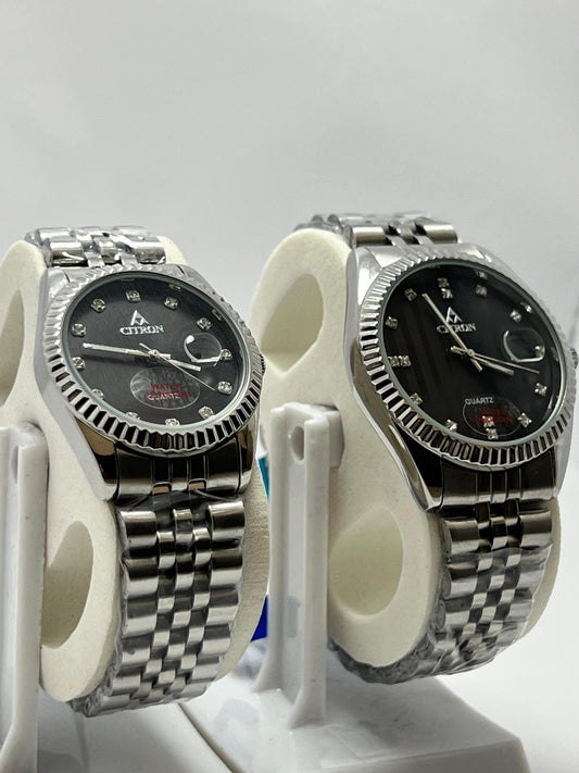 Ciron Stainless Steel Couple Watches – Black Dial, Date Display, Quartz Movement - LOOKANDLUSH.COM
