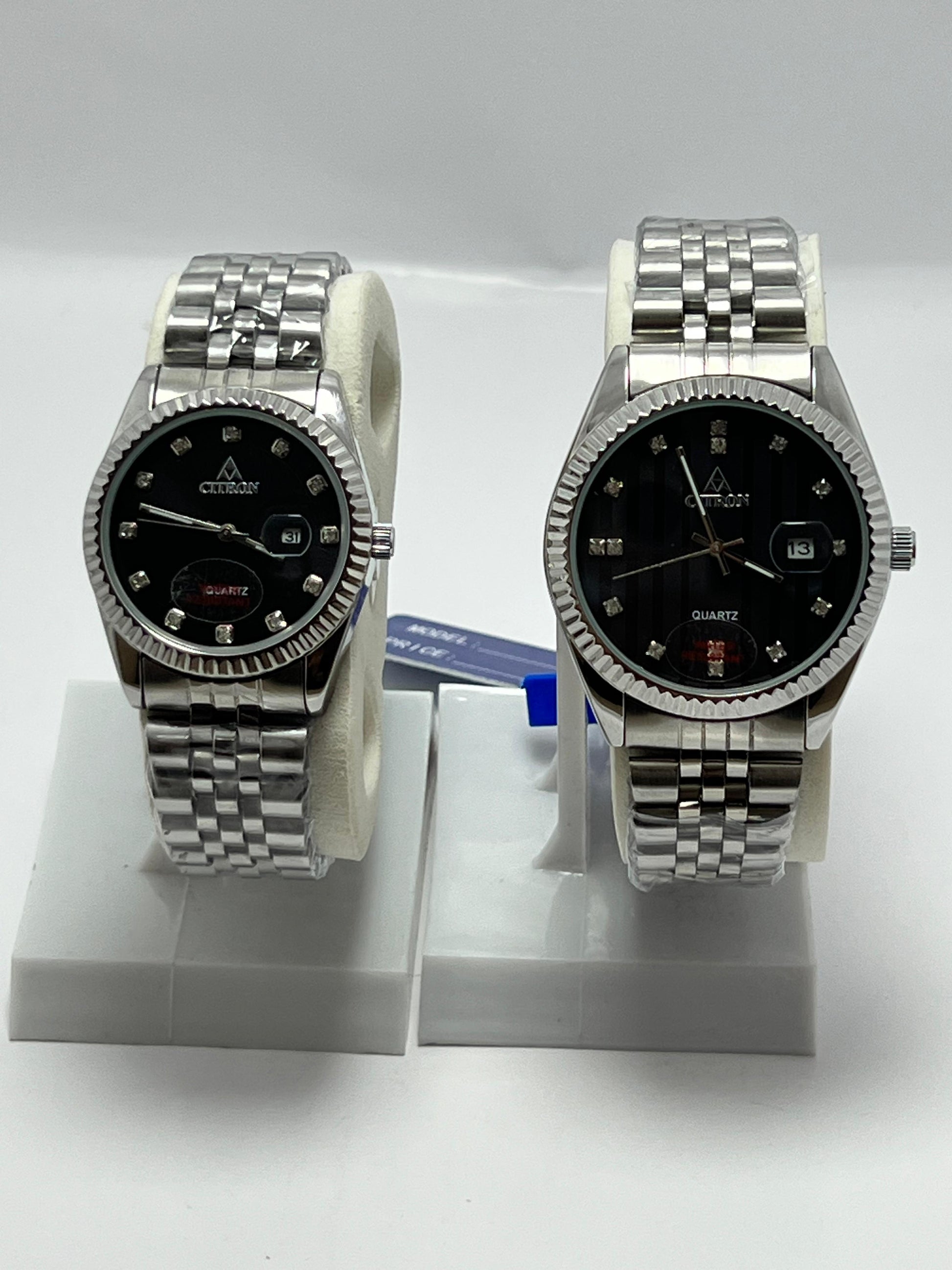 Ciron Stainless Steel Couple Watches – Black Dial, Date Display, Quartz Movement - LOOKANDLUSH.COM