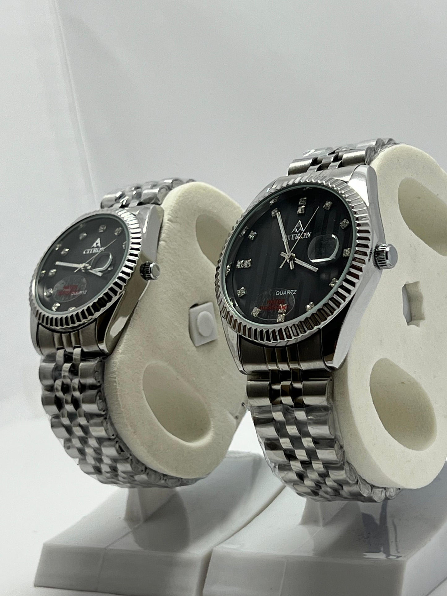 Ciron Stainless Steel Couple Watches – Black Dial, Date Display, Quartz Movement - LOOKANDLUSH.COM