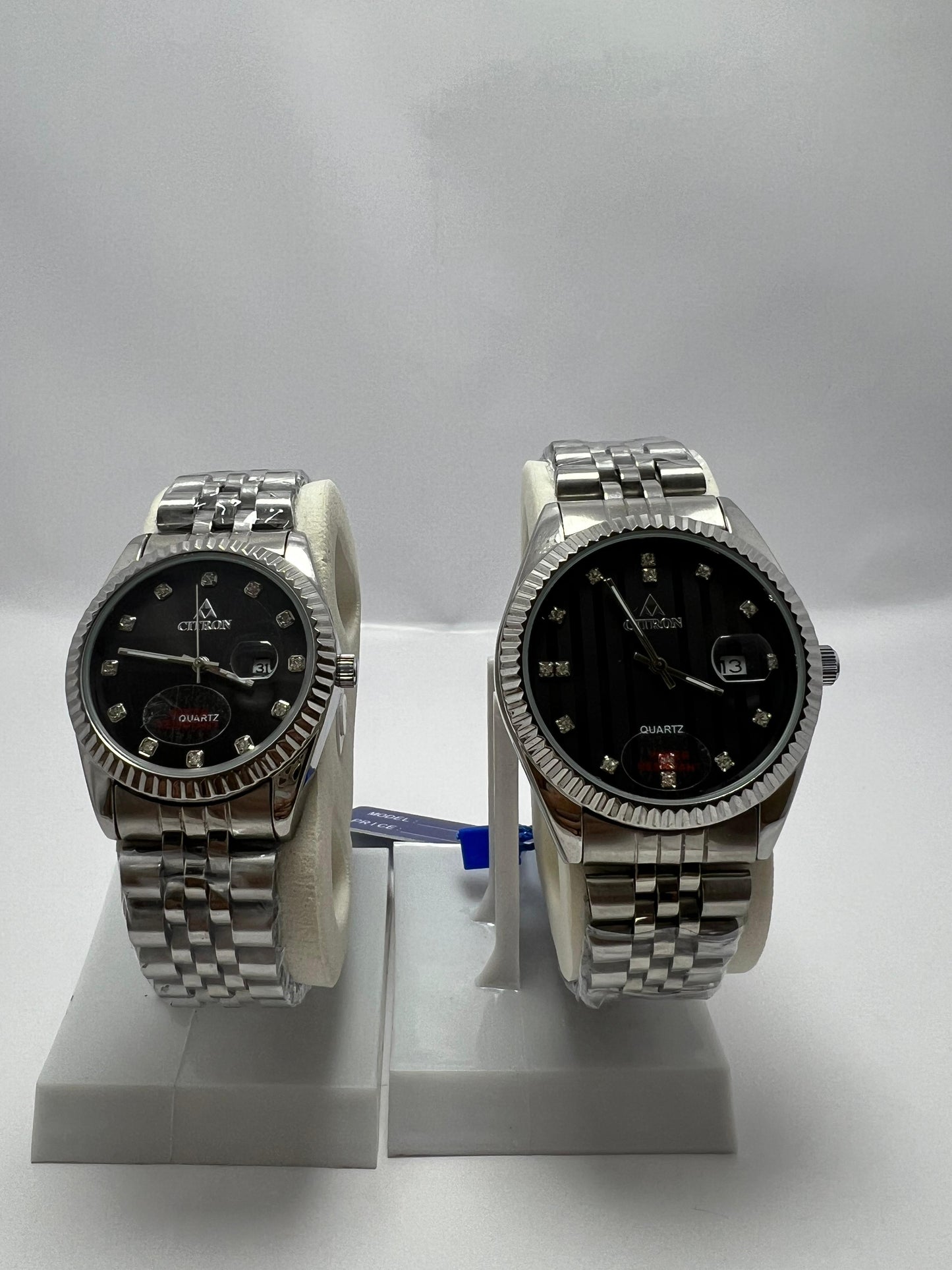Ciron Stainless Steel Couple Watches – Black Dial, Date Display, Quartz Movement - LOOKANDLUSH.COM