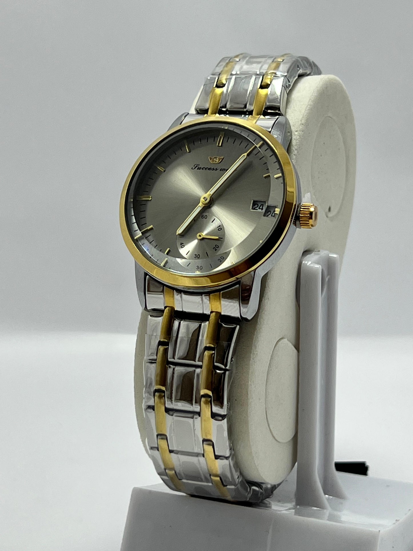 Success Way Men’s Two-Tone Stainless Steel Wrist Watch – Grey Dial, Date Display, - LOOKANDLUSH.COM