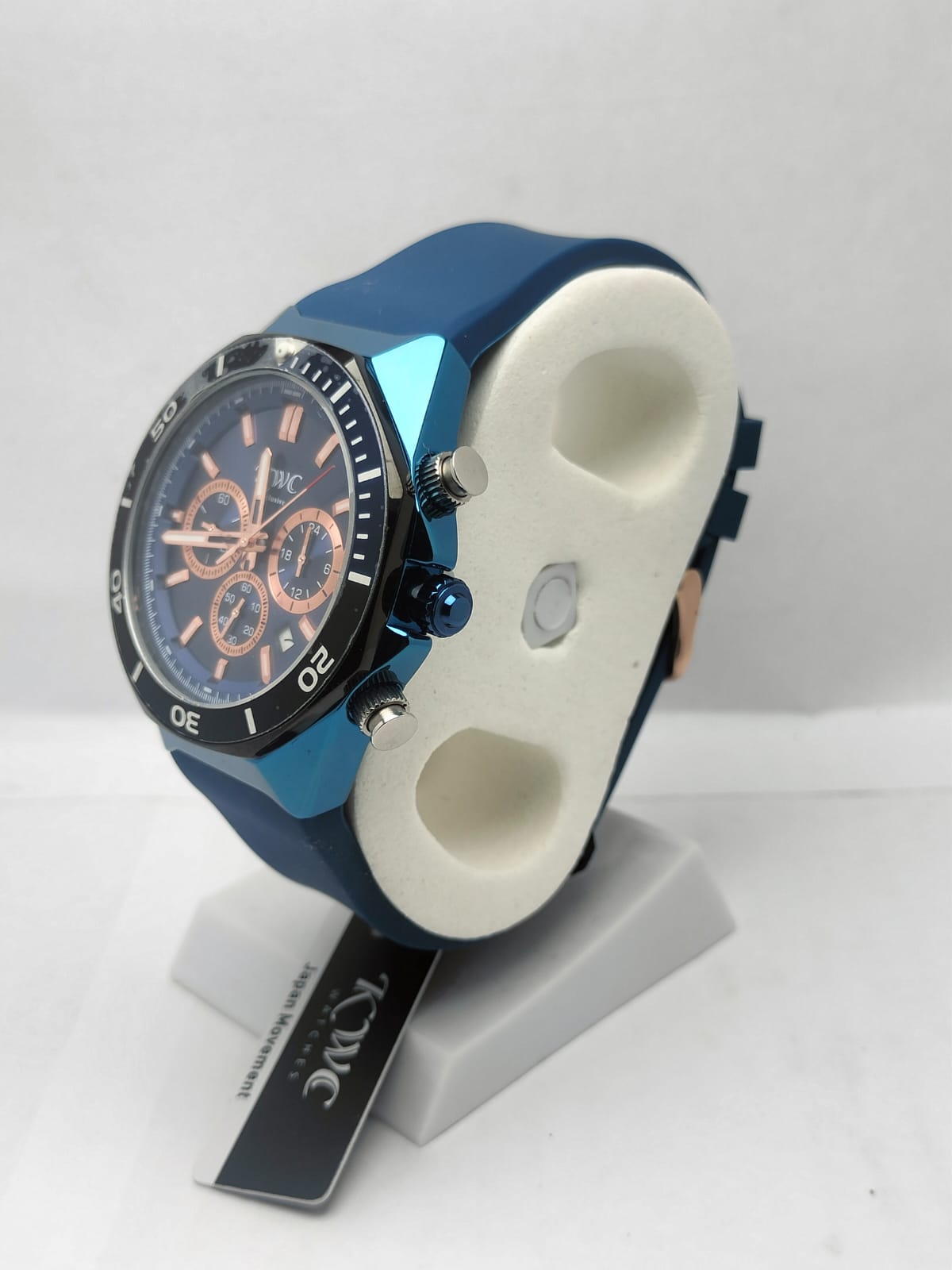 KWC Men’s Luxury Chronograph Watch – Blue Silicone Strap & Rose Gold Dial - LOOKANDLUSH.COM