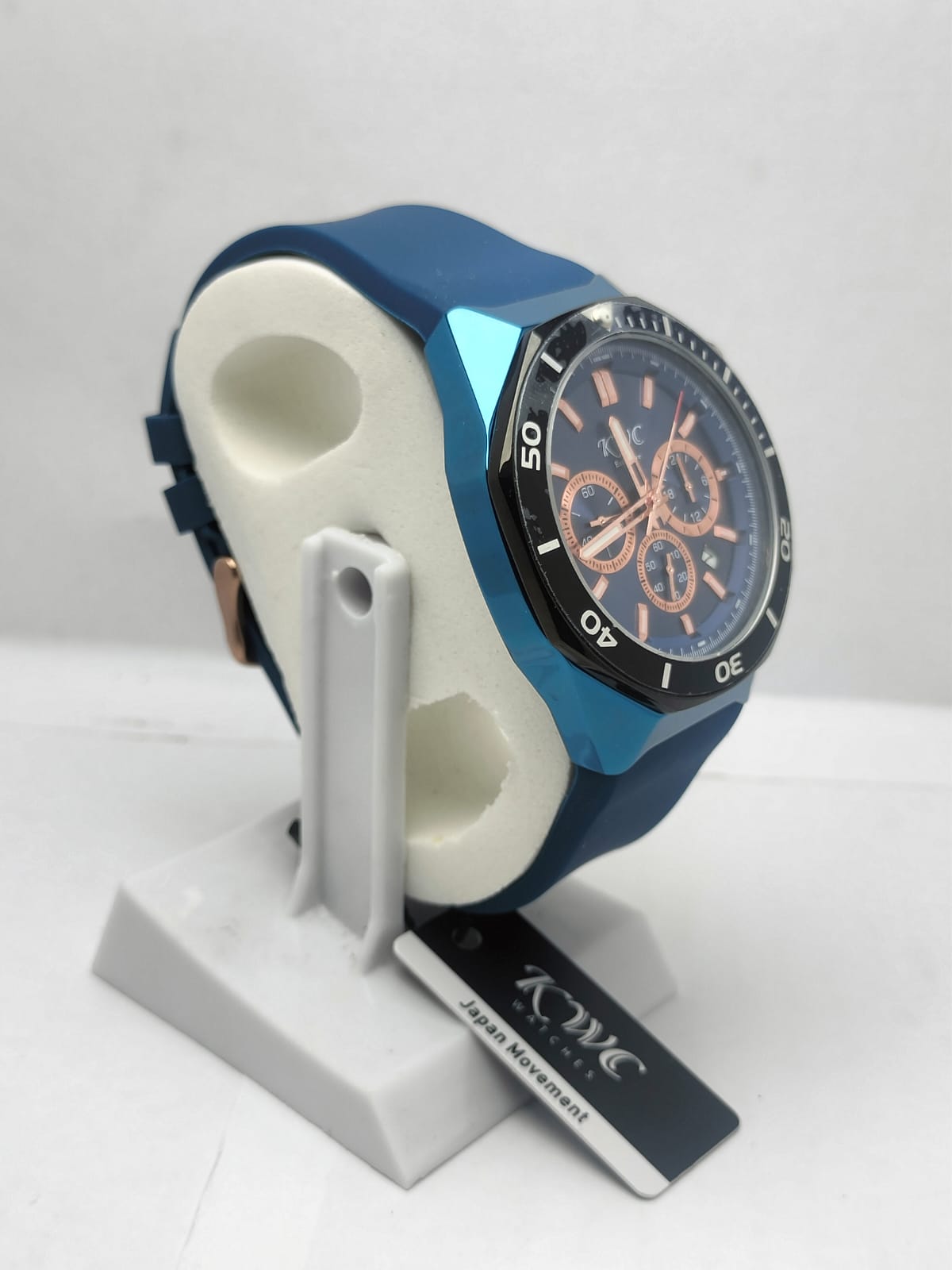 KWC Men’s Luxury Chronograph Watch – Blue Silicone Strap & Rose Gold Dial - LOOKANDLUSH.COM