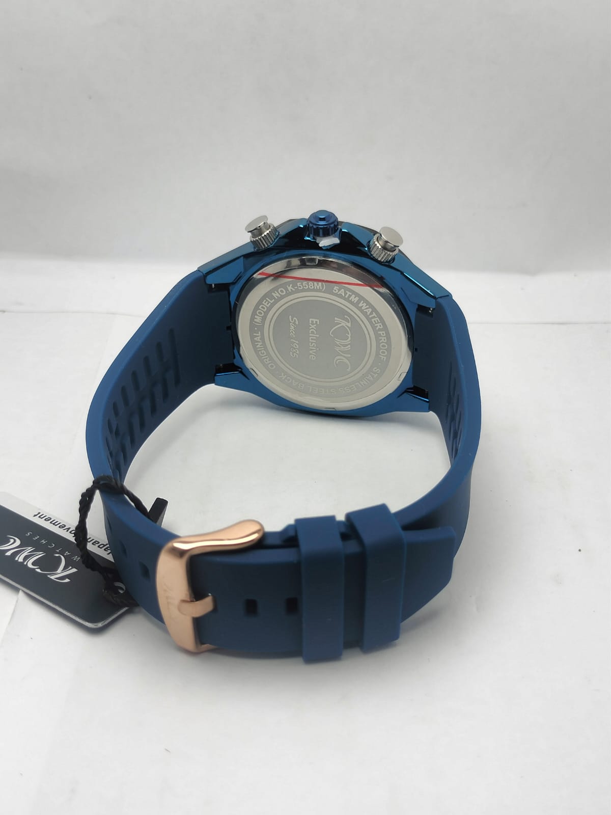 KWC Men’s Luxury Chronograph Watch – Blue Silicone Strap & Rose Gold Dial - LOOKANDLUSH.COM