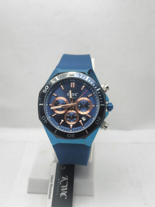 KWC Men’s Luxury Chronograph Watch – Blue Silicone Strap & Rose Gold Dial - LOOKANDLUSH.COM