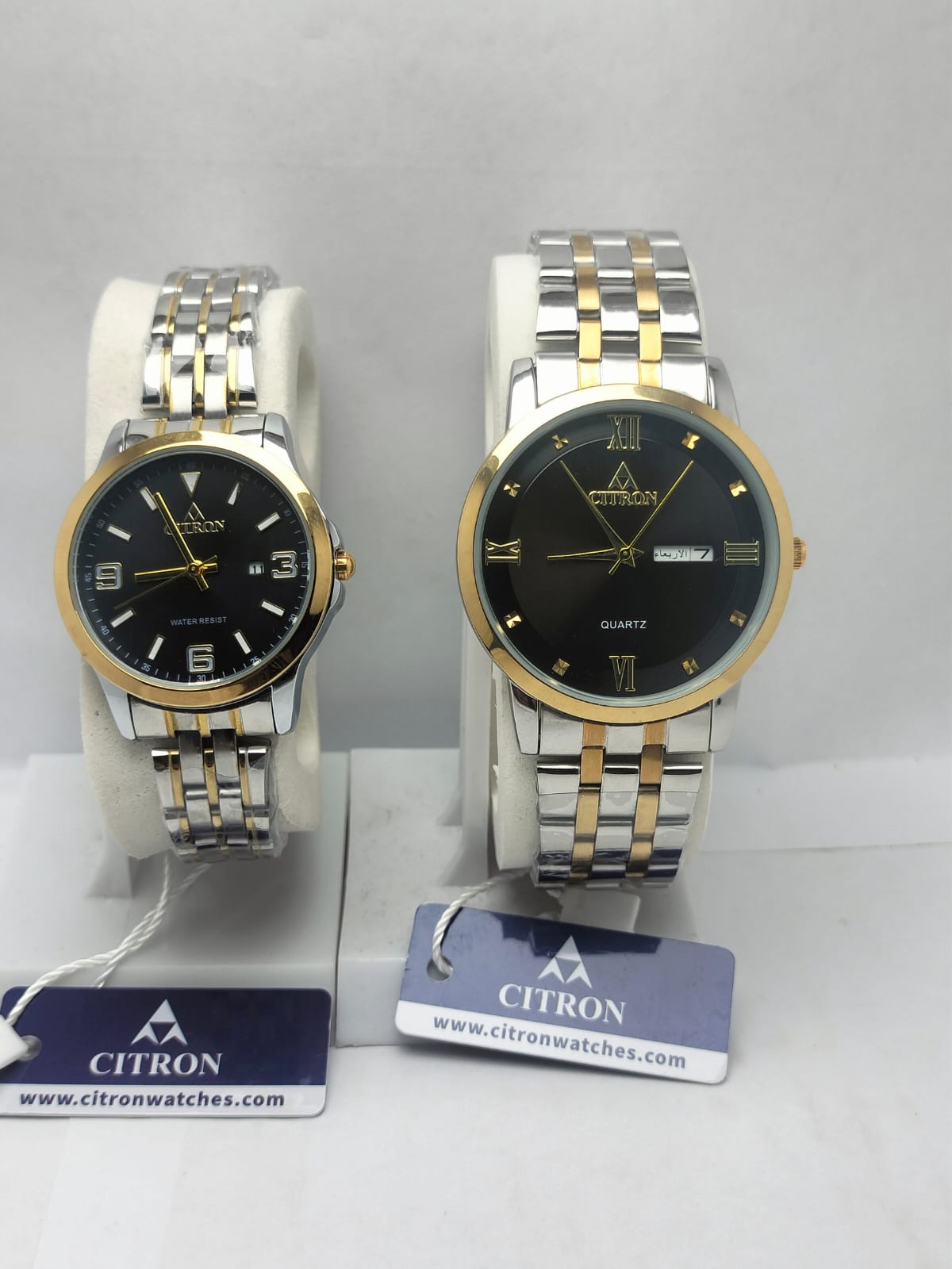 Citron Couple Watches – Matching Silver & Gold Strap with Black Dial - LOOKANDLUSH.COM