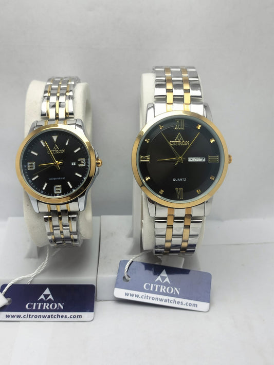 Citron Couple Watches – Matching Silver & Gold Strap with Black Dial - LOOKANDLUSH.COM