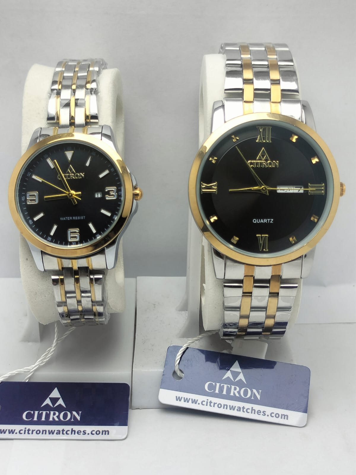 Citron Couple Watches – Matching Silver & Gold Strap with Black Dial - LOOKANDLUSH.COM