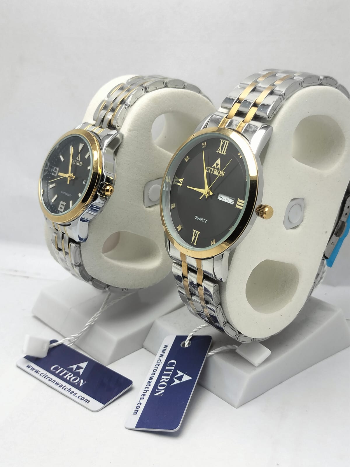 Citron Couple Watches – Matching Silver & Gold Strap with Black Dial - LOOKANDLUSH.COM