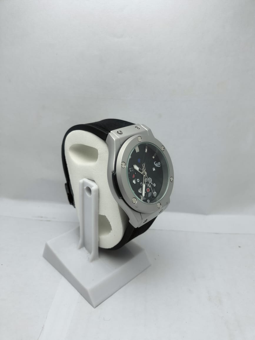 Men’s Luxury Hublot Watch Silver Case with Black Strap - LOOKANDLUSH.COM