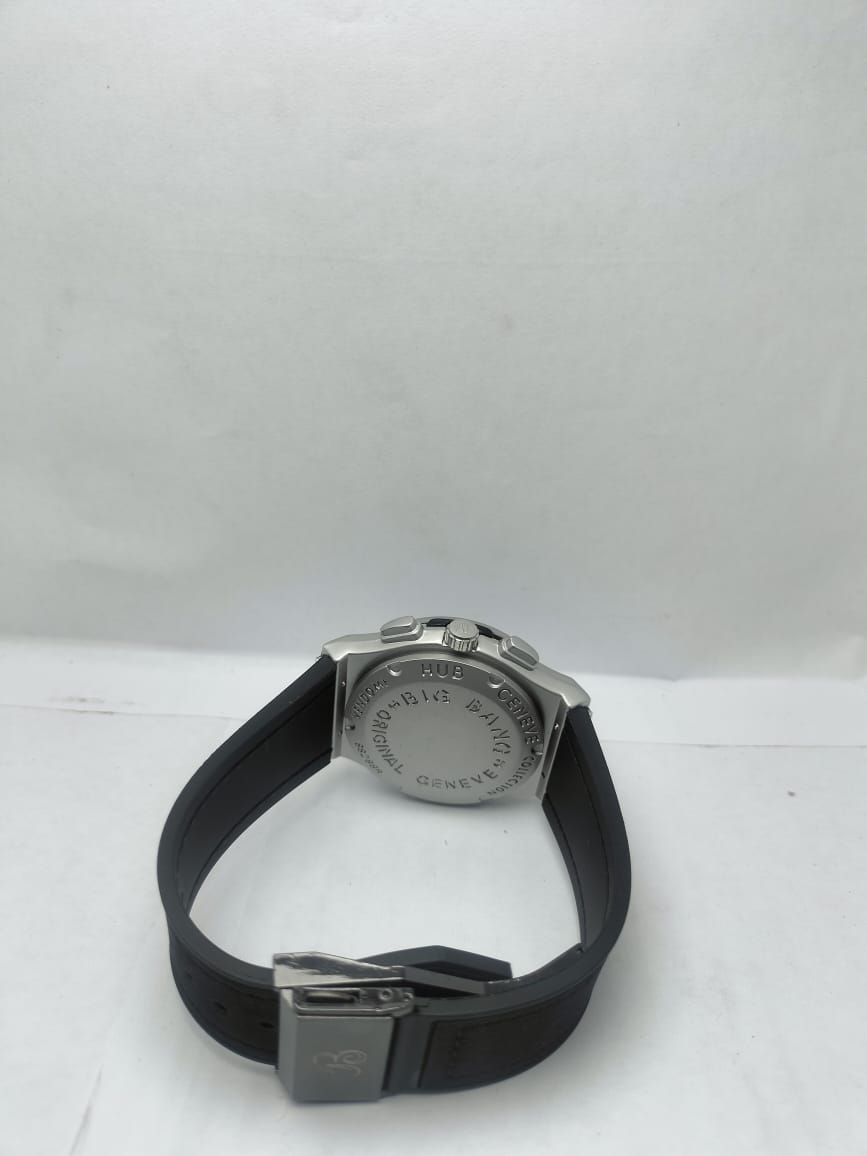 Men’s Luxury Hublot Watch Silver Case with Black Strap - LOOKANDLUSH.COM