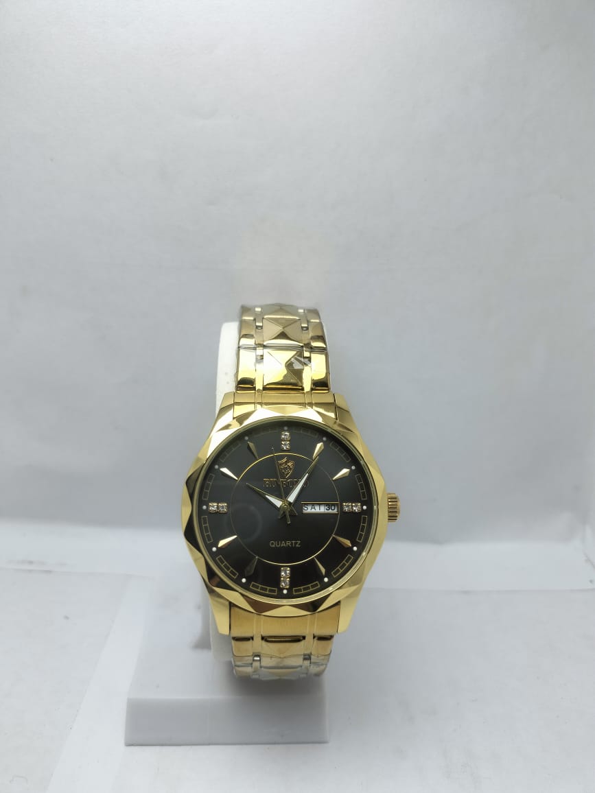 BINBOND Men’s Luxury Gold Quartz Watch – Black Dial with Crystal Markers - LOOKANDLUSH.COM