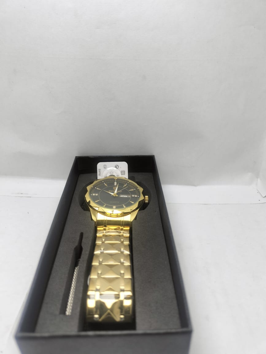 BINBOND Men’s Luxury Gold Quartz Watch – Black Dial with Crystal Markers - LOOKANDLUSH.COM