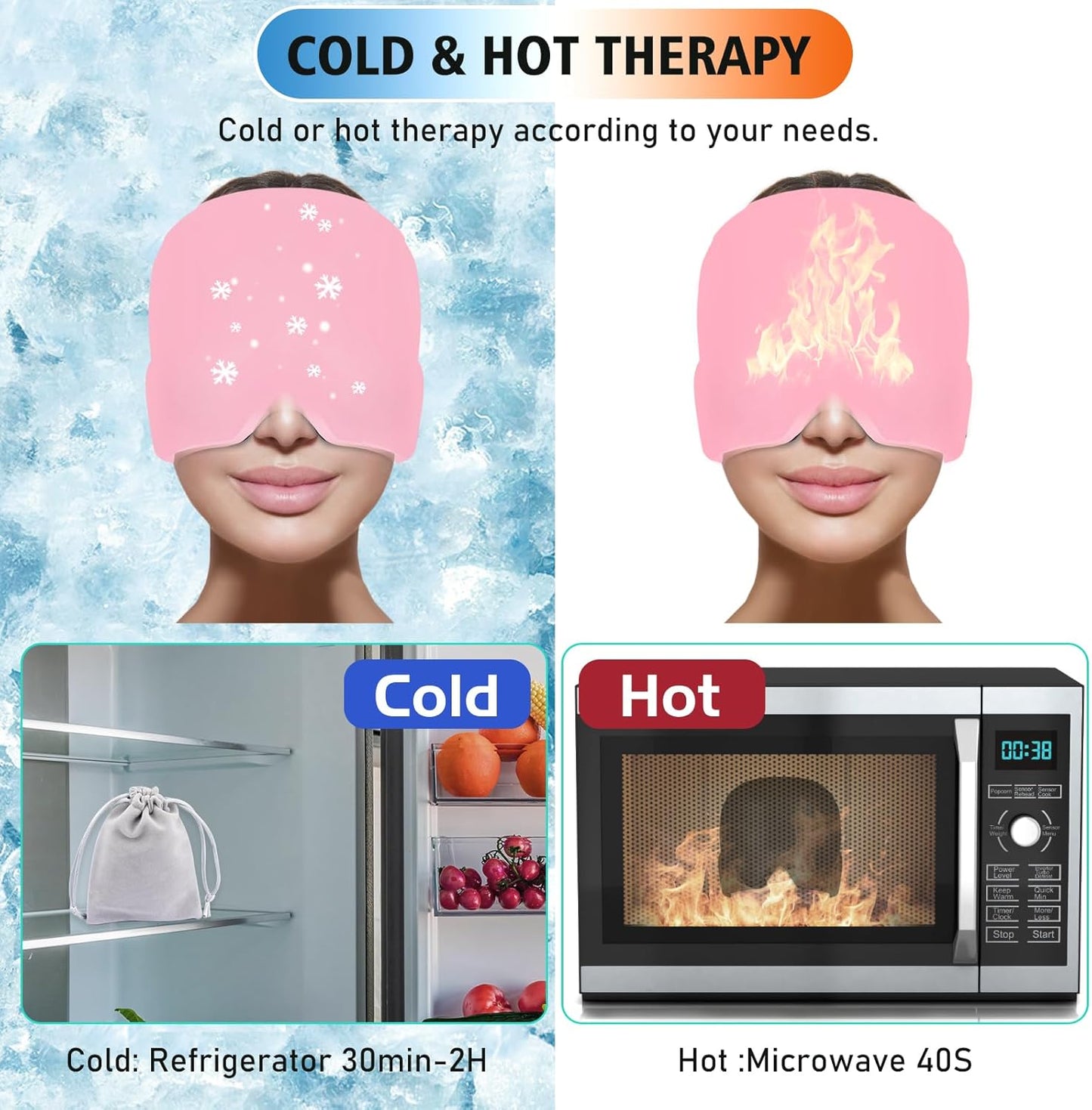 Headache Relief Hat For Migraine Relief, Tension, One Size Fits All Headache Cap With Reusable Ice Gel Pack